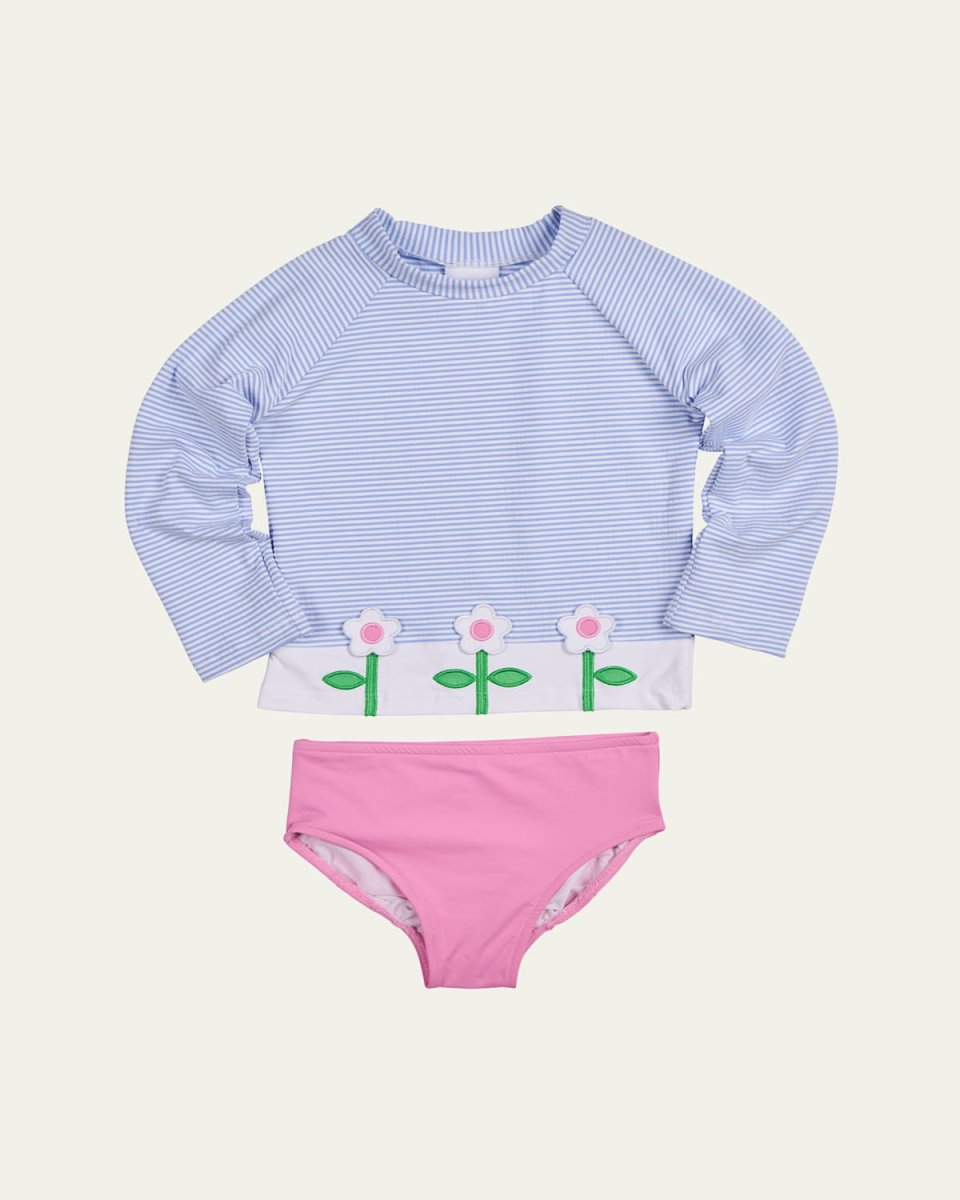 Girl's Floral Seersucker 2-Piece Rashguard Swim Set, Size 2-6